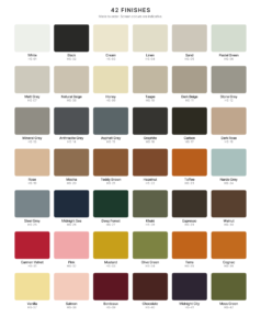 The 42 made to order finishes available for Headspastore head spa units